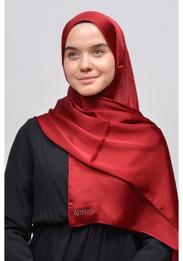 Altobeh Janjan Şık Parlak Saten Dokulu Kadın Tesettür Abiye Şifon Şal - Bordo