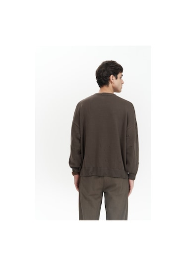 Alec Fitilli Yırtık Detay Kahve Erkek Triko Kazak Kahverengi