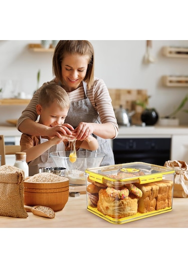 Monyee Besin Dereceli Pet Eşya Saklama Kutusu, Ayarlanabilir Hava Valfi Ve Zamanlayıcı İle Taze Tutucu, Soğutucuda Kullanılabilir 30.5x15.5x15.5 Cm Gri Ekmek Kutusu Gri