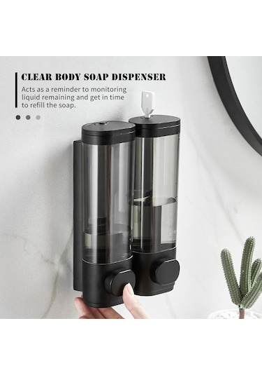 Symbee Duvar Takılı 2'li 300ml Siyah Sabit Kapak Sabun Dağıtıcı - Transparan Kasa, Damlama Engeli, Montaj Aksesuarlarıyla Diğer
