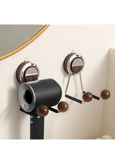 Wondernest Zımbasız Vantuzlu Tutucu, Saç Kurutma Makinesi Lichen Banyo Askısı Siyah