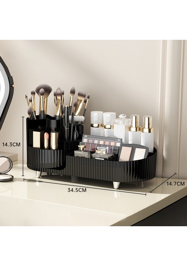 Cbtx Makyaj Organizatör Saklama Tepsisi Abs+pet Tuvalet Masası Kozmetik Raf Vitrin - Siyah / Döner Raf