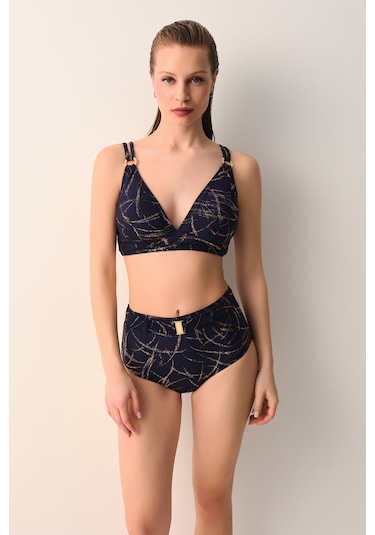 Suwen Glace Üçgen Bikini Üst Sb2622013811381 Lacivert