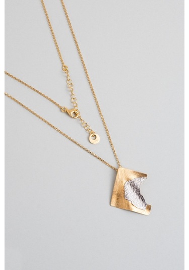 Kayıp Şehir 18 Ayar Sarı Altın Kaplama 47 Cm Gümüş Tasarım Kolye