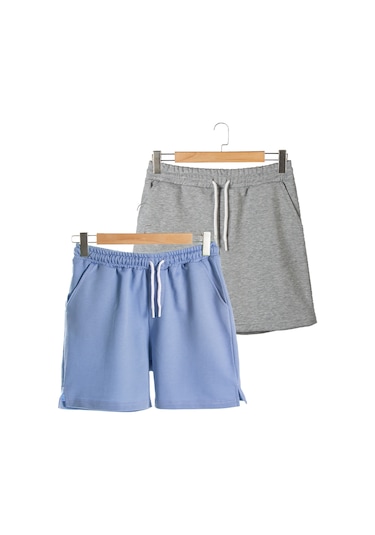 Terapi Men 2'li Erkek Gri - Mavi Basic Regular Fit Şort & Bermuda Gri-mavi