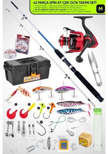 Spin At-çek Deniz Ve Göl Profesyonel Olta Seti Takımı - M - 1.50mt / 10-30gr - 42 Parça Elite