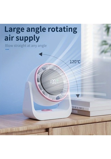 Xuweiwei Beyaz Gümüş Sessiz 100 Seviyeli Sonsuz Tornado Masa Fanı 4000mah Şarj Edilebilir Pil Usb Şarj Akıllı Dijital Ekran Ev Ofis Kamp