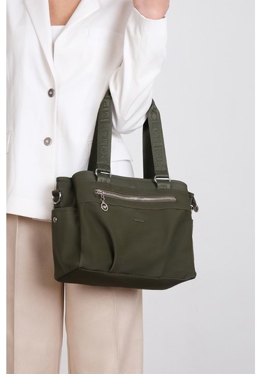 Kadın Omuz Çantası Saten Kumaş 35 25 Cm Çapraz Askılı Postacı Çanta Mega Bag Vegan Deri Kol Çantası Vizon