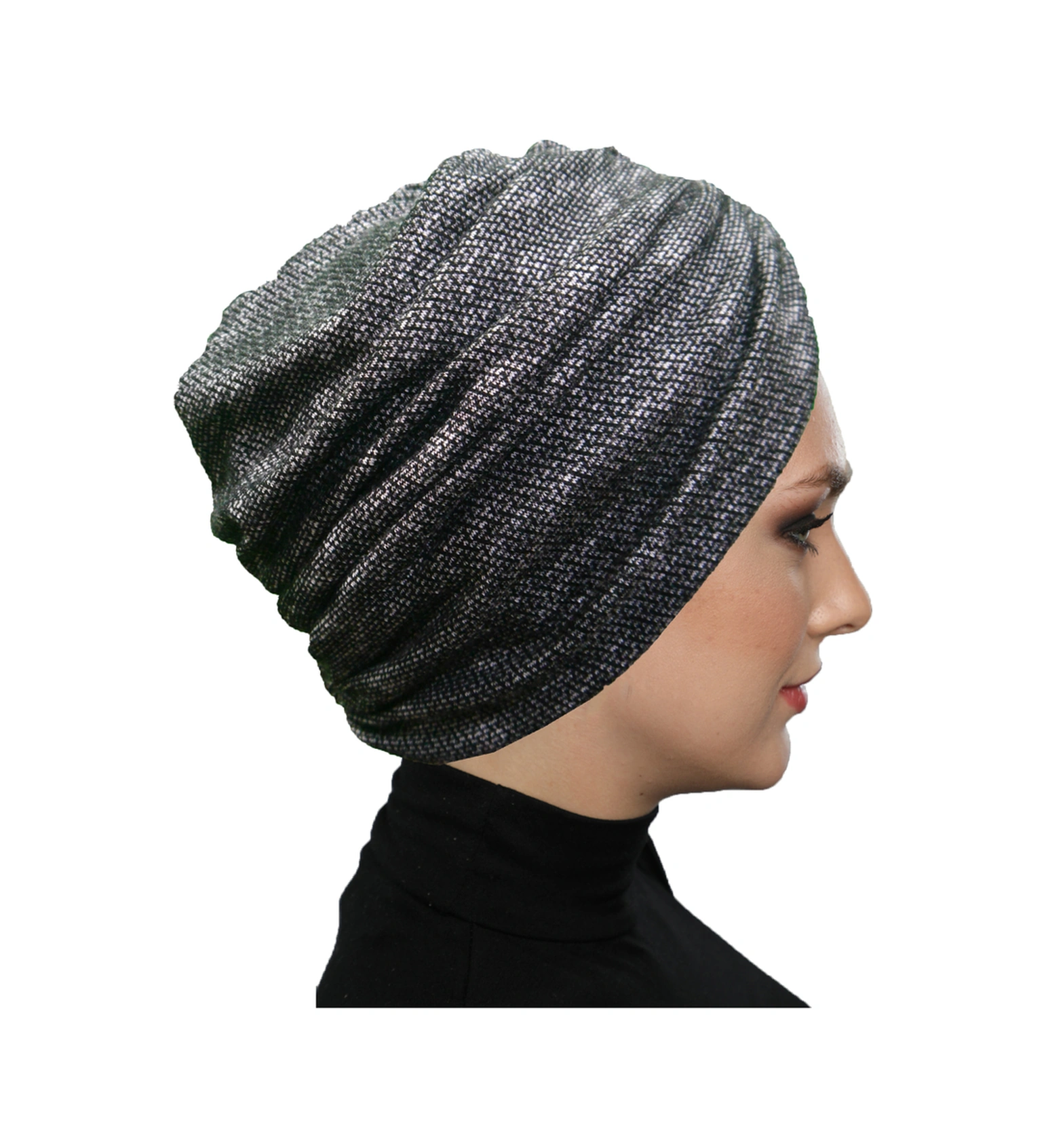 Kırçıllı Desenli Drapeli Siyah Çift Taraflı Hazır Türban Tesettür Bone Siyah