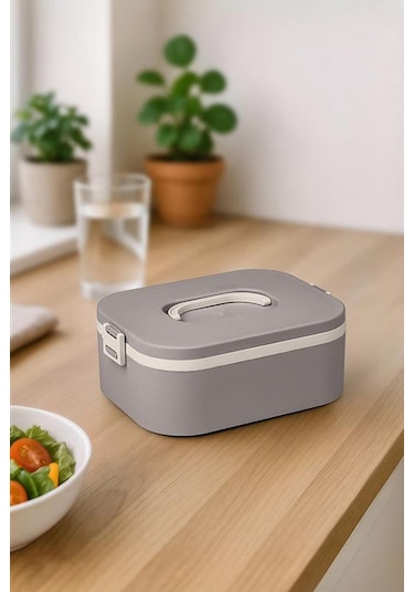 Okyanus Home Paslanmaz Çelik Hazneli Lunch Box Tek Katlı Kendinden Çatal Kaşıklı Beslenme Kutusu Vizon Vizon