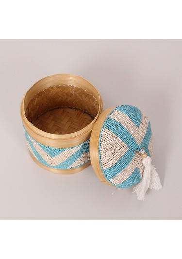 Bali Boncuklu Bambu Saklama Kutusu M 15x17 Cm