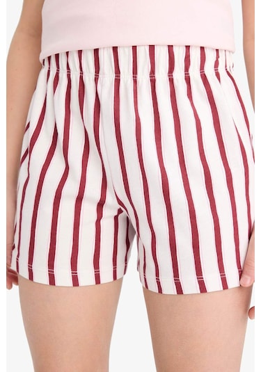 DeFacto Kız Çocuk Pijama Takımı Baskılı Kısa Kollu Tişört Çizgili Şort E6558A825SMPN343 Pembe