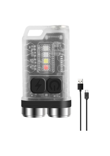 Neevoyu Küçük Anahtarlık Feneri - 5 Seviye Parlaklık, 4 Renk Işık, Şarj Edilebilir, Su Geçirmez Ip65 Beyaz