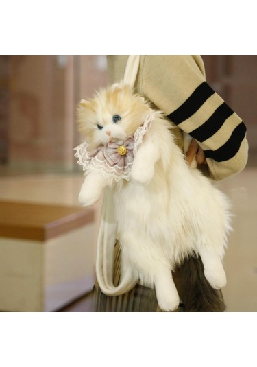 Suntek Sevimli Doldurulmuş Kedi Şekilli Sırt Çantası Kahverengi