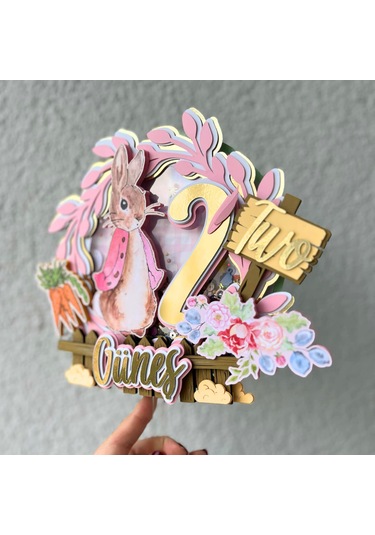 Peter Rabbit Tavşan Temalı Kız Çocuk Doğum Günü İsme Özel 3d Pasta Süsü Cake Topper Çocuk