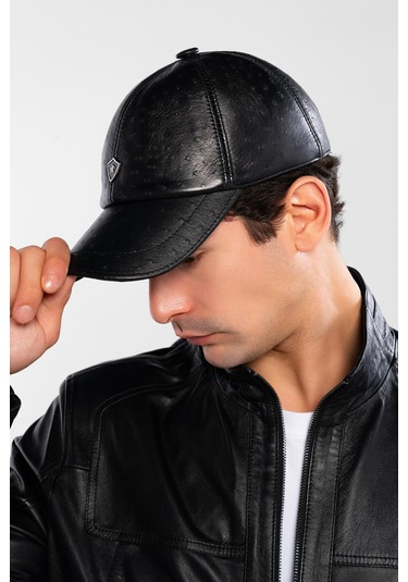 Tamer Tanca Erkek Hakiki Deri Siyah Devekuşu Şapka 524 1012 Sapka Sk20-21 Syh V/d Kusu Siyah