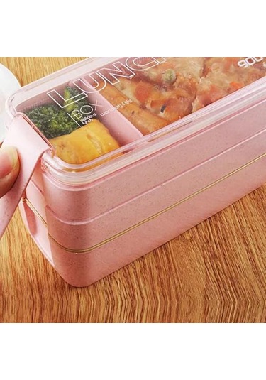 Xurunkeji Taşınabilir Bento Kutusu, 3 Katmanlı Öğle Yemeği Kutusu, 900 Ml Buğday Samanı Yemek Takımı Gıda Saklama Kabı Yeşil Yeşil