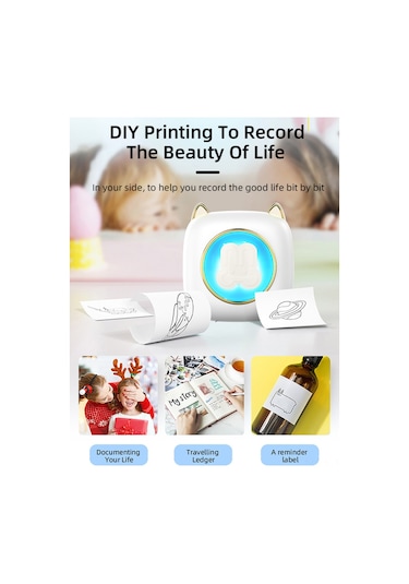 Xindoker C23 Beyaz Bluetooth Termal Etiket Yazıcı - Fotoğraf, Not, Defter, Fiş Yazdırma - 1200mah Batarya + 1 Termal + 10 Yapışkan Kağıt