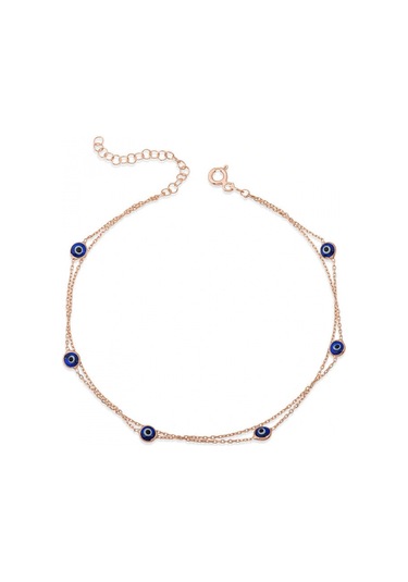 925 Ayar Gümüş Rose Çift Zincirli Nazar Halhal T6107 599599 A - Gümüş