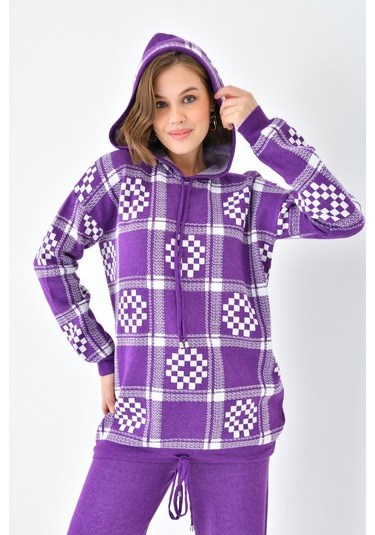 Ftz Women Kadın Dama Desenli İkili Takım Mor 20604-mor Mor