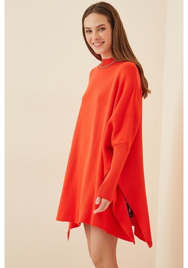 Bigdart 15783 Yırtmaçlı Panço Kazak - Kırmızı 001