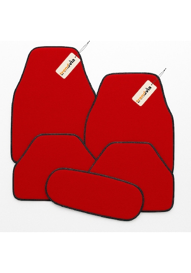 Araç Halı Paspas Takımı 5 Li Universal Uyumlu Kaymaz Kırmızı Renk Oto Halı Paspas