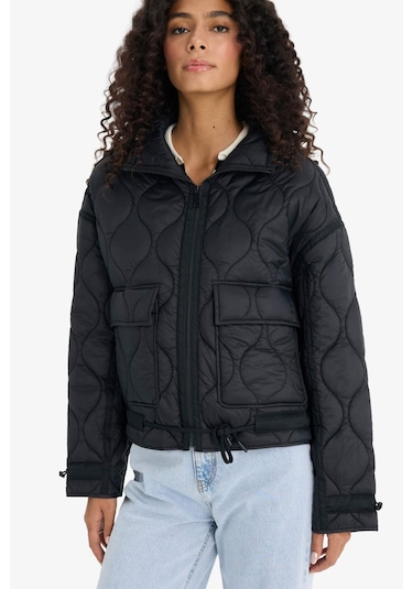 Defacto Su Geçirmez Regular Fit Fermuarlı Kapitoneli Mont E8674ax25aubk27 Siyah