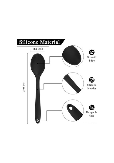 Besthome1 Siyah Isı Dayanıklı Silikon Kaşık Seti 4 Adet - Mutfak Gereci Pişirme Servis İçin Kullanılır Siyah