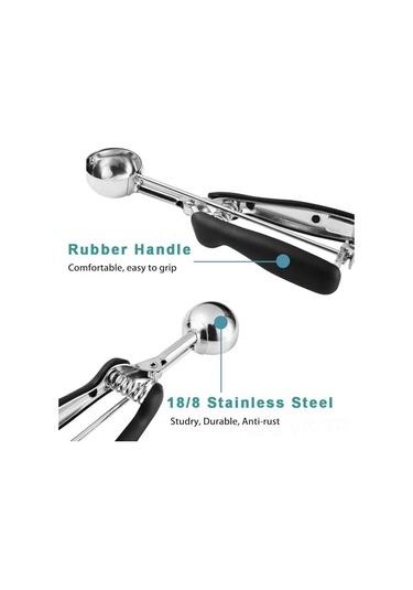 Vkemall 304 Paslanmaz Çelik Dondurma Kaşığı - Kurabiye Ve Meyve Kullanıma Uygun Toplama Spoon Siyah