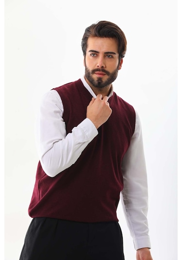 Günay Erkek V Yaka Yün Süveter 0108 Bordo