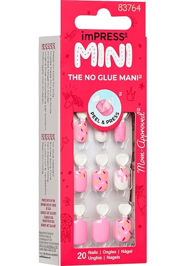Mini Kendinden Yapışkanlı Çocuk Takma Tırnağı Pembe Desenli