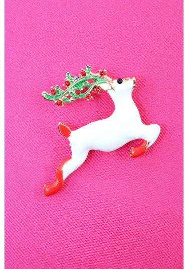 Noel Geyiği Broş. Taşlı Tasarım Ren Geyiği Broş. Yaka İğnesi Broş. Geyik Broş. Kadın Broş. Broş. Çok Renkli