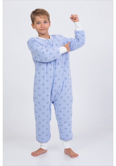 Erkek Çocuk Uyku Tulumu 6-9 Yaş Kalın Elyaf Dolgulu Premium Kalite 2.5 Tog-mavi-siyah-beyaz Mavi - Beyaz