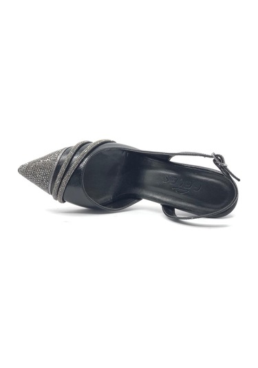 Feles Şerit Taşlı Stiletto Abiye Kadın Topuklu Ayakkabı Siyah