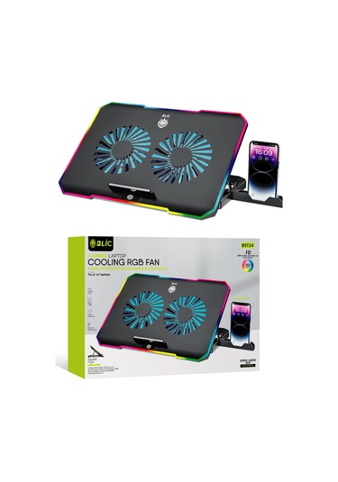 Gri Antresit Rgb 2 Fanlı 9-17" Inç 1.200rpm Telefon Tutacaklı Notebook Dizüstü Soğutucu Stand S-04