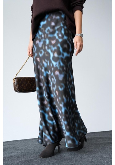 Uzun Saten Etek - Siyah-mavi Siyah - Mavi