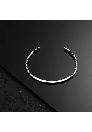 925 Ayar Gümüş Kişiselleştirilebilir Sarmal Unısex Kelepçe Bileklik Gümüş
