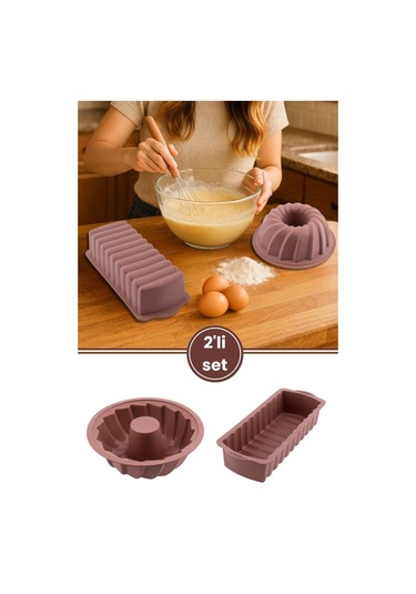 Silicolife 2 Li Silikon Kek Kalıbı Seti, Baton Kek Kalıbı Ve Burgu Kek Kalıbı Seti Yerli Üretim Kahve Kahve