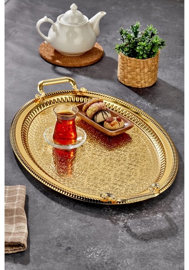 Cooker Özel Seri Oval Model Lüx Paslanmaz Çelik Sunum Tepsisi 34 X 48 Cm Altın