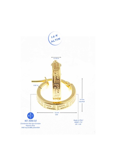 Moom Mücevherat Kadın Grek Desenli İtalyan Halka Küpe 14 Ayar N11.15593