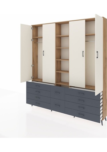 Arges Dolap 9 Raflı 10 Çekmeceli 2 Askılı 220x30x243 Çam-aytaşı/antrasit Aytası/antrasıt