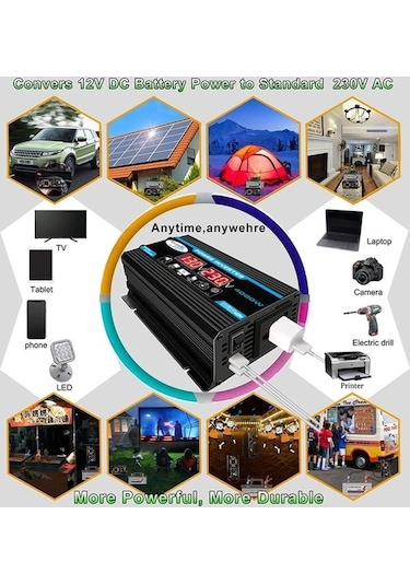 Wondernest Tang Iı Nesil 12v - 110v 4000w Araç İçin Güç Çeviricisi Siyah