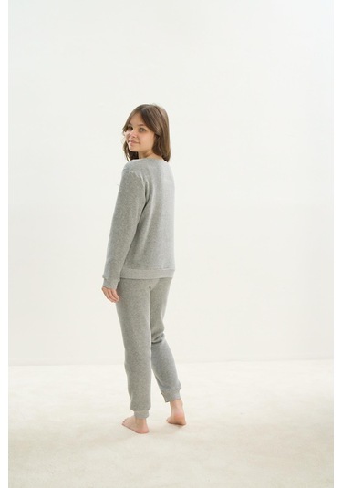 Kız Çocuk Garson Uzun Kol Polar Gri Melanj Pijama Takım C0t5n7o8 001