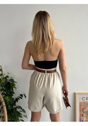 Kazax Gabardin Kumaş Şort Bej