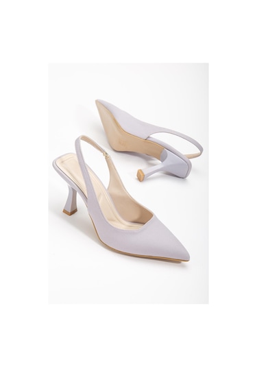 Saten Arka Açık Gri Kadın Topuklu Ayakkabı-2741 - Gri