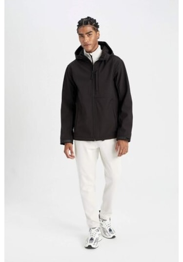 DeFactoFit Softshell Mont Su İtici Rüzgara Karşı Koruyan Kapüşonlu Fermuarlı Cepli A2122AX24AUBK81 Siyah