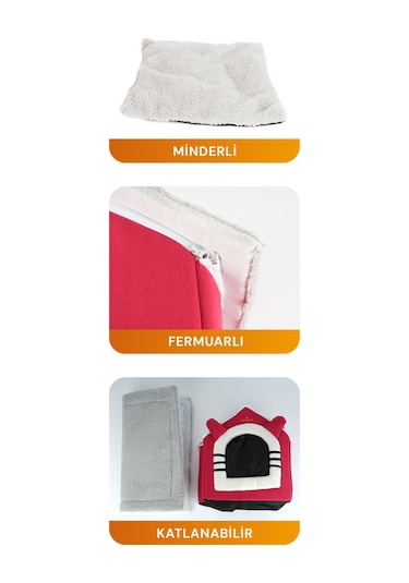 Peluş Kedi Ve Küçük Irk Köpek Evi, Minderli