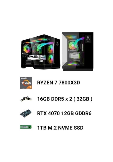Ramtech CATRE R7-7800X3D 32 GB 1 TB M.2 NVMe SSD 12 GB RTX4070 W11P Masaüstü Oyuncu Bilgisayarı