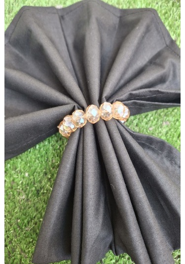 6 Adet Krem Kristal Top Boncuklu Peçete Yüzüğü - Peçete Halkası Krem