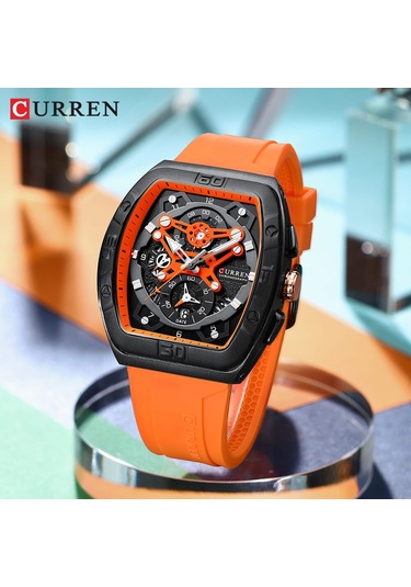 Curren 8443 Quartz Kol Saati-orjinal Kutusunda Turuncu Siyah